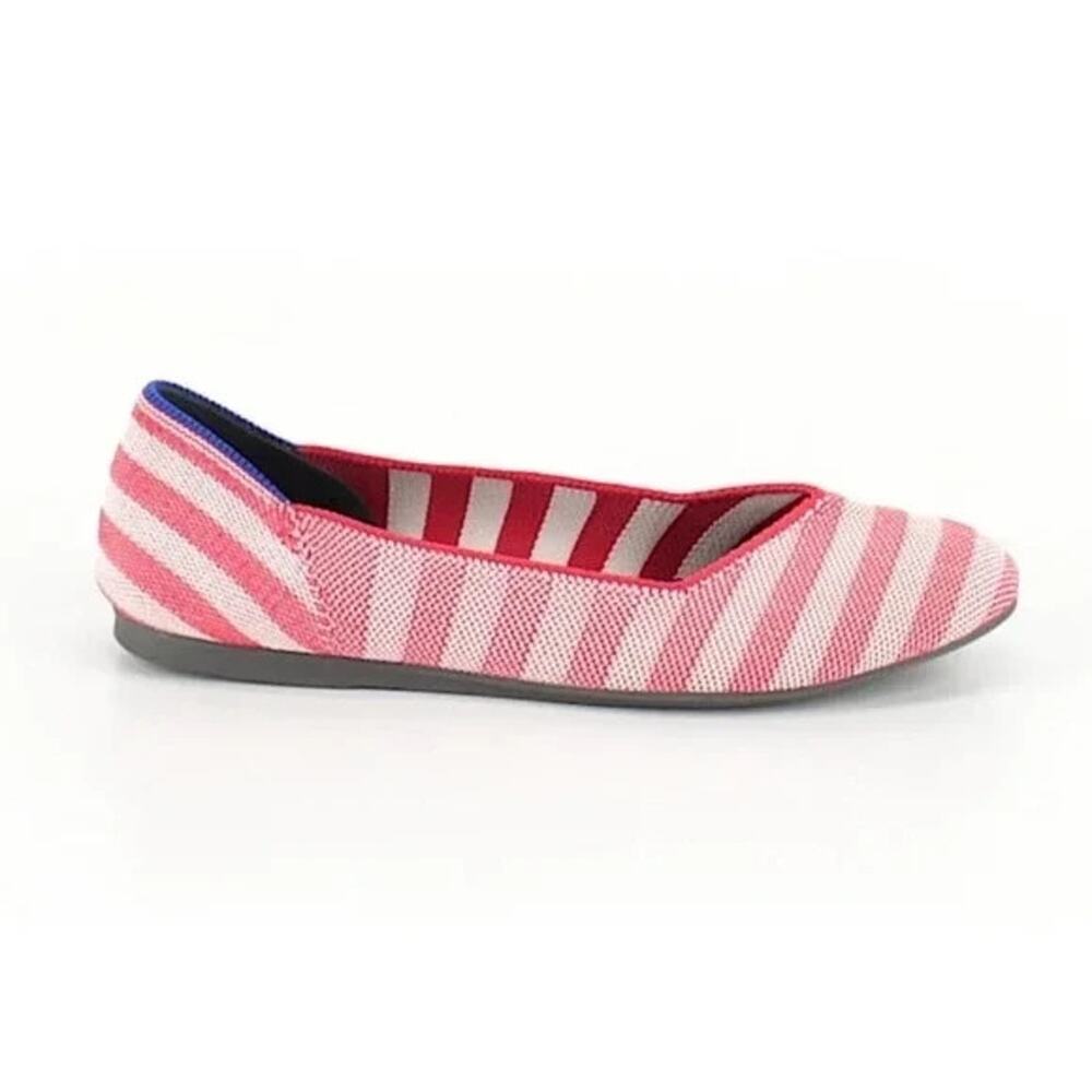 ROTHY'S Birdseye Ballet Flat Loafer Round Toe Red White Stripe Slip On Textile 8